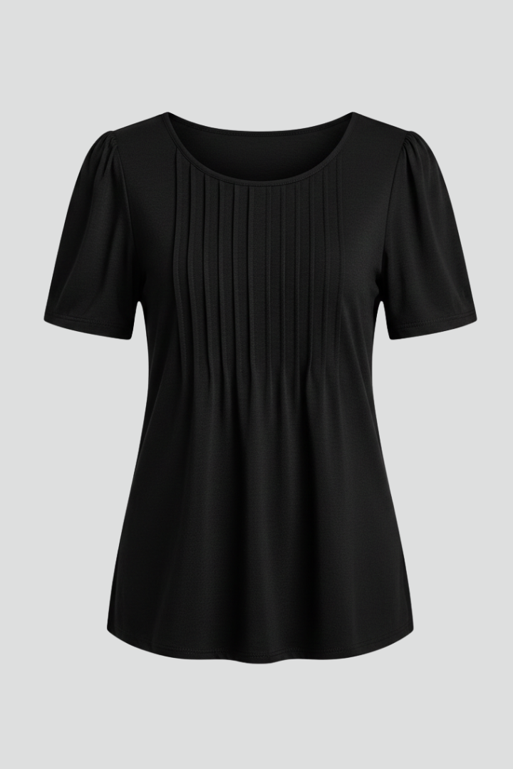 Claudia | T-shirt à manches bouffantes pour femme – Haut à col rond et manches courtes