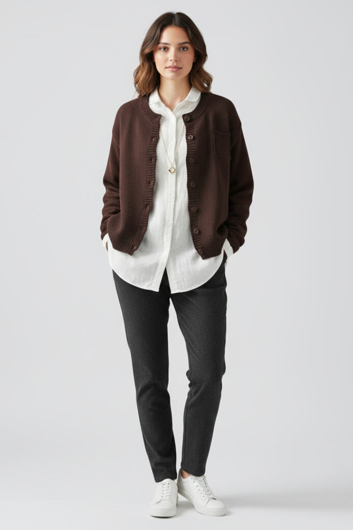 Valestria | Cardigan en Maille Texturée pour Femme – Pull Élégant à Boutons