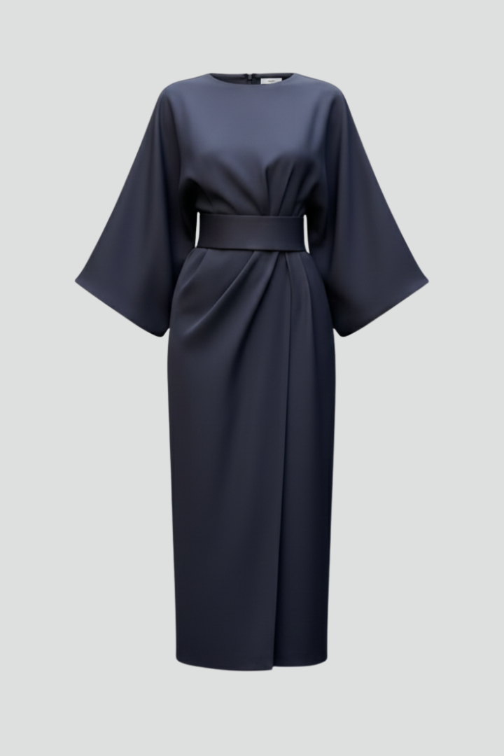 Elvara | Robe Midi pour Femme – Taille Ceinturée, Manches Larges aux Coudes