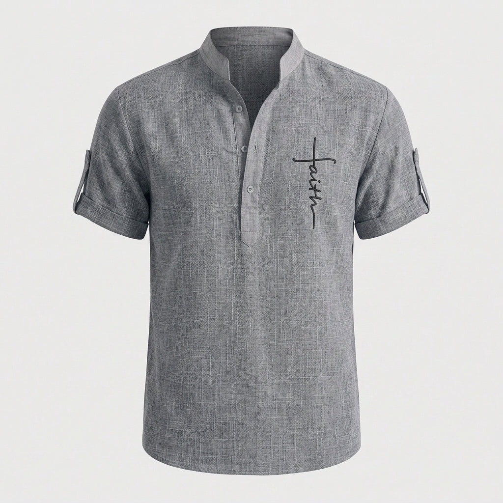 César | Chemise décontractée à manches courtes pour homme – Col montant