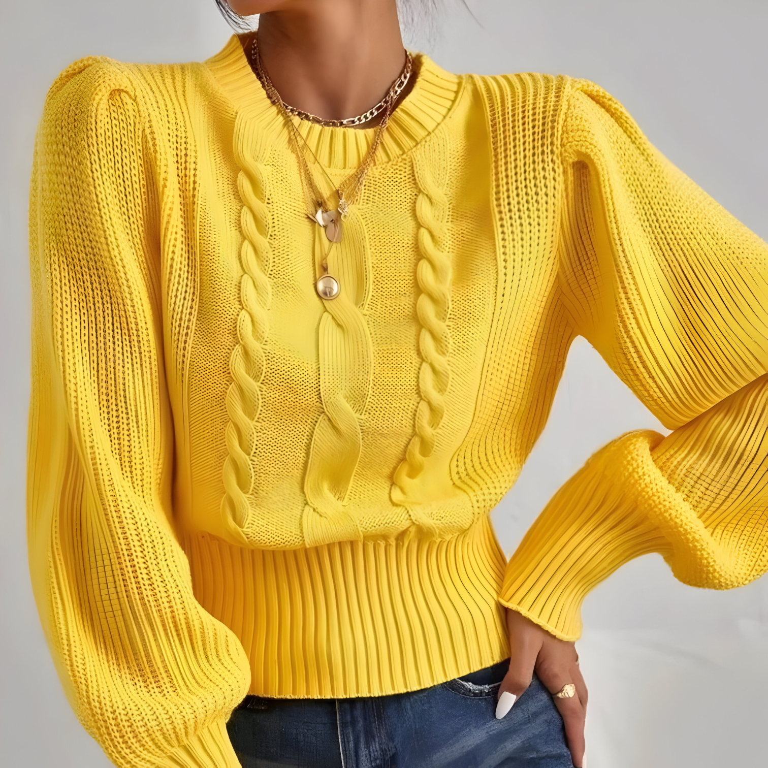 Felicity | Pull en maille torsadée pour femme – Manches lanterne, coupe décontractée et élégante