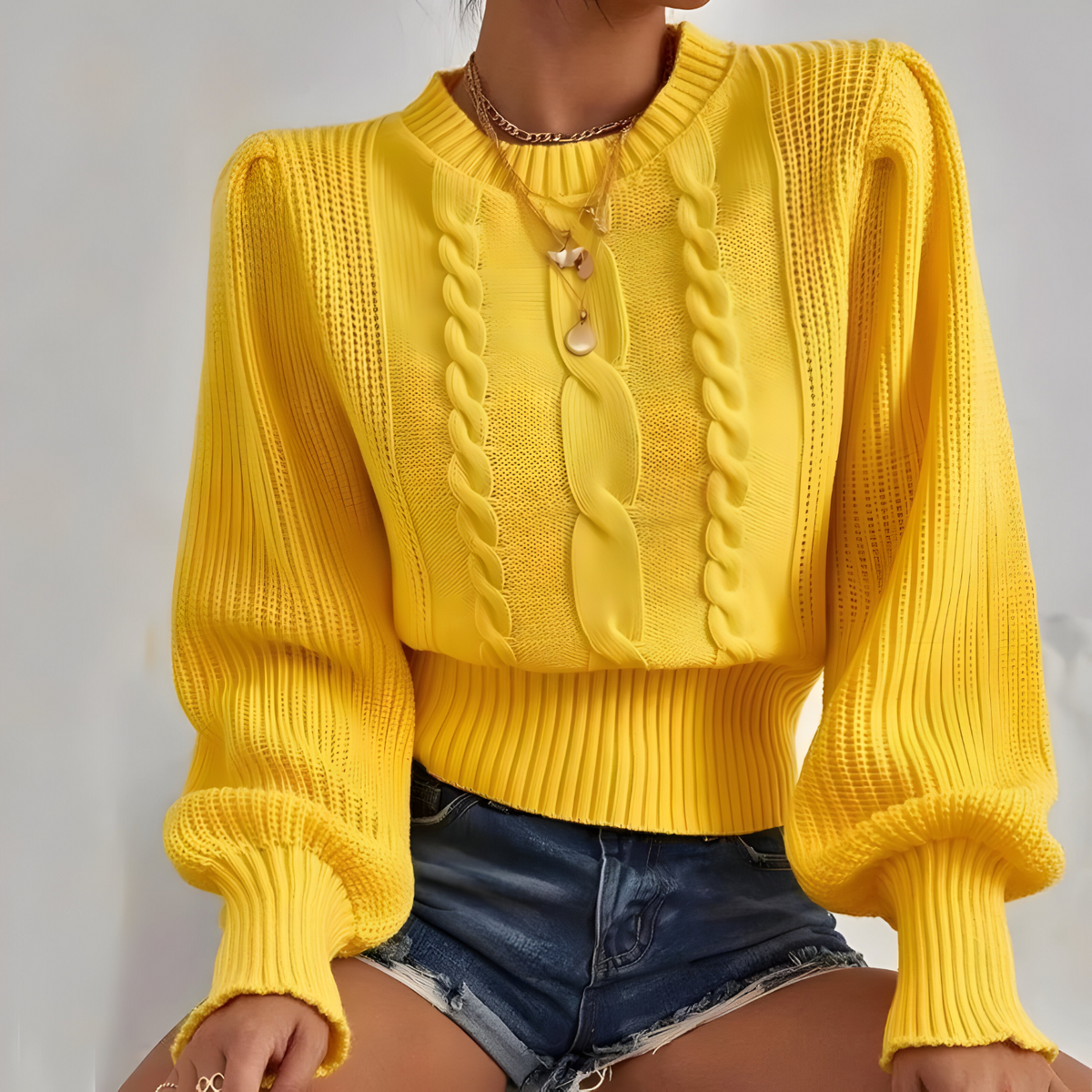 Felicity | Pull en maille torsadée pour femme – Manches lanterne, coupe décontractée et élégante