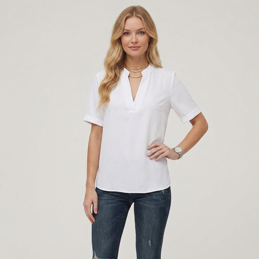 Armelle | Chemisier en coton et lin pour femme – Haut décontracté ample à manches courtes