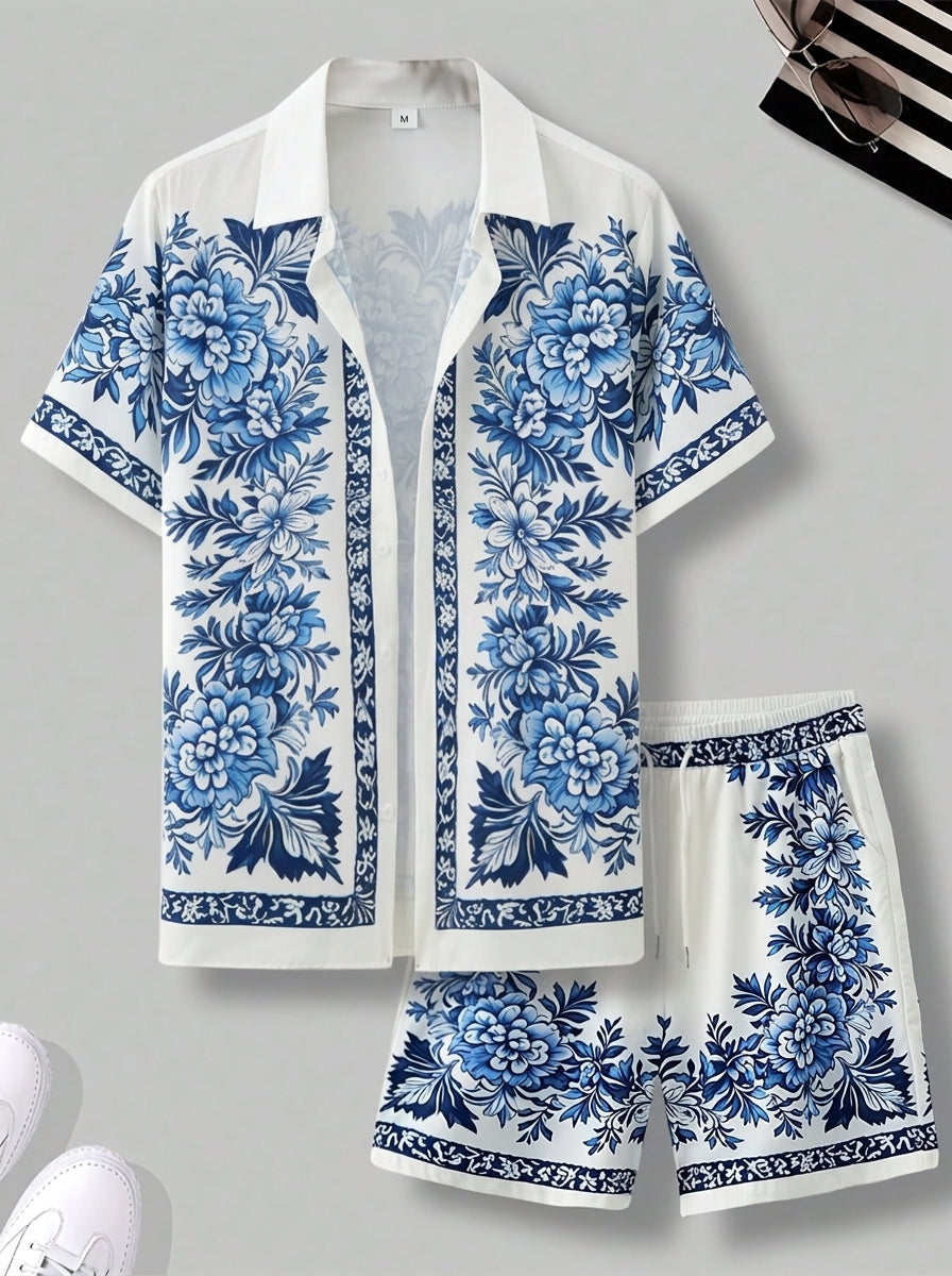 Alcide | Ensemble chemise et short à imprimé floral pour homme – Tenue d'été décontractée