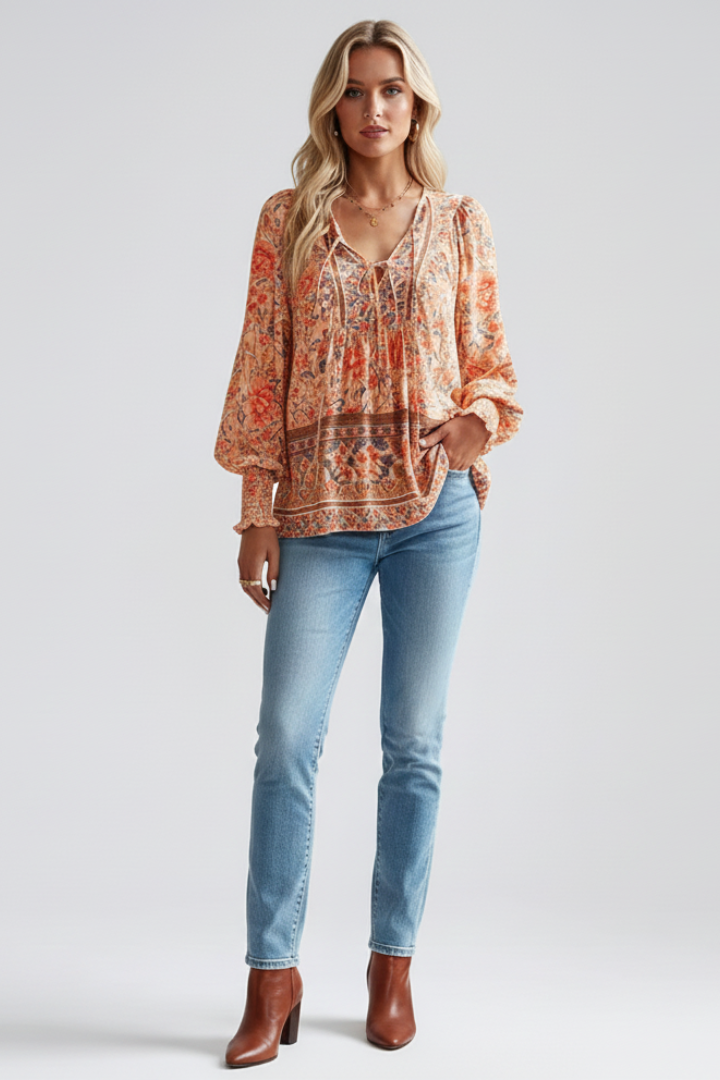Delaney | Chemisier décontracté à fleurs pour femme - Chemise bohème légère à manches longues