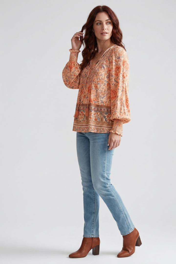 Delaney | Chemisier décontracté à fleurs pour femme - Chemise bohème légère à manches longues