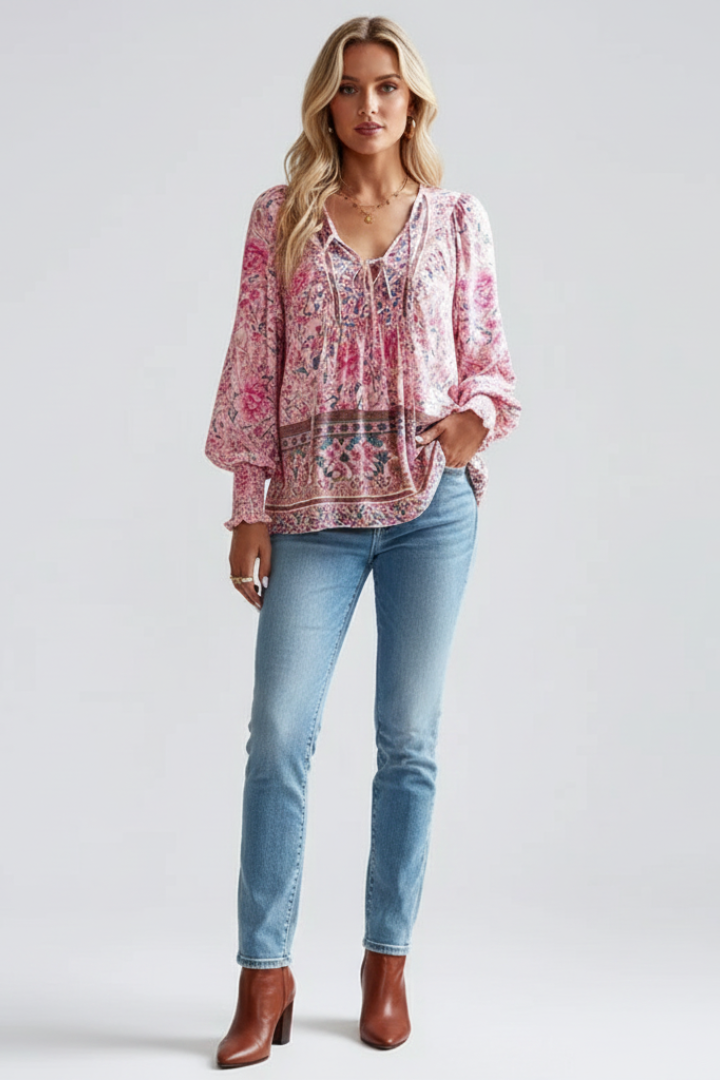 Delaney | Chemisier décontracté à fleurs pour femme - Chemise bohème légère à manches longues
