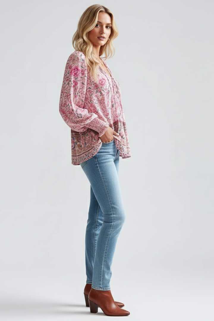 Delaney | Chemisier décontracté à fleurs pour femme - Chemise bohème légère à manches longues