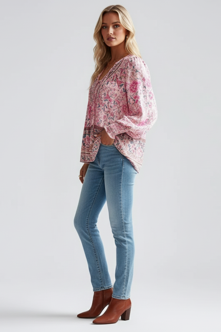 Delaney | Chemisier décontracté à fleurs pour femme - Chemise bohème légère à manches longues