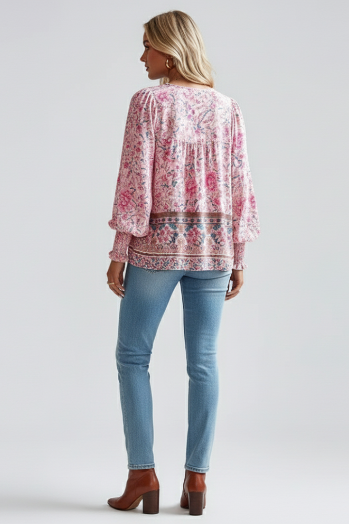 Delaney | Chemisier décontracté à fleurs pour femme - Chemise bohème légère à manches longues