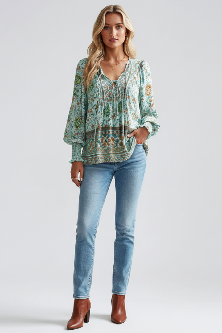 Delaney | Chemisier décontracté à fleurs pour femme - Chemise bohème légère à manches longues