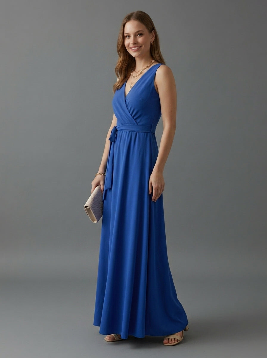Elysande | Robe longue à col en V pour femme – Robe sans manches tombant jusqu'au sol