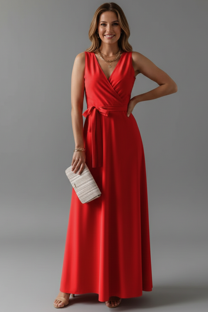 Elysande | Robe longue à col en V pour femme – Robe sans manches tombant jusqu'au sol