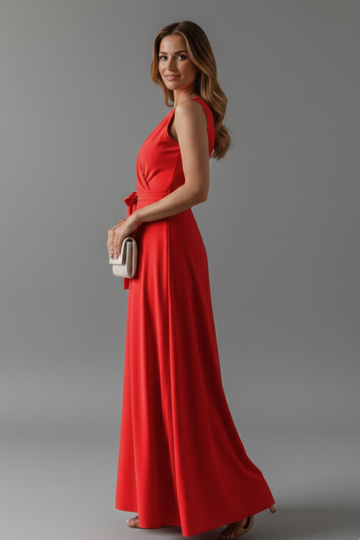 Elysande | Robe longue à col en V pour femme – Robe sans manches tombant jusqu'au sol