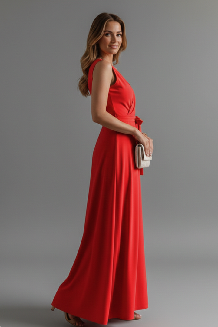 Elysande | Robe longue à col en V pour femme – Robe sans manches tombant jusqu'au sol