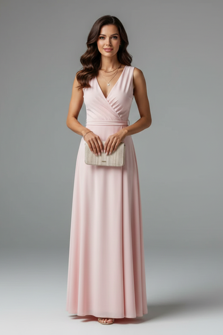 Elysande | Robe longue à col en V pour femme – Robe sans manches tombant jusqu'au sol