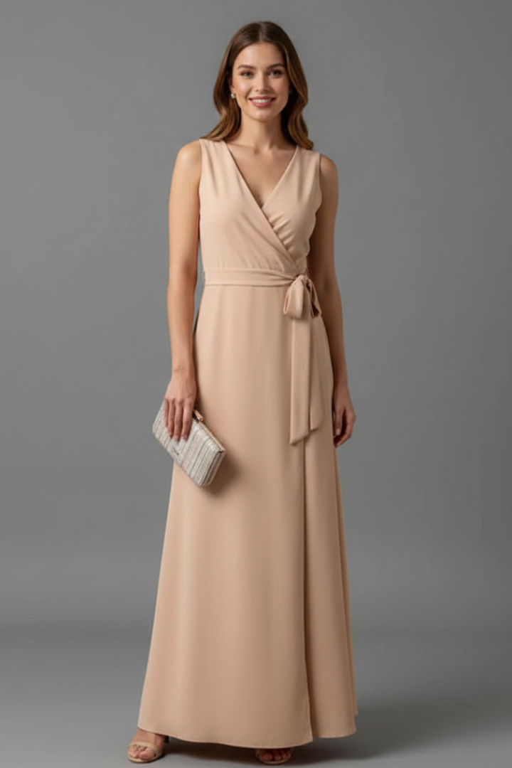 Elysande | Robe longue à col en V pour femme – Robe sans manches tombant jusqu'au sol