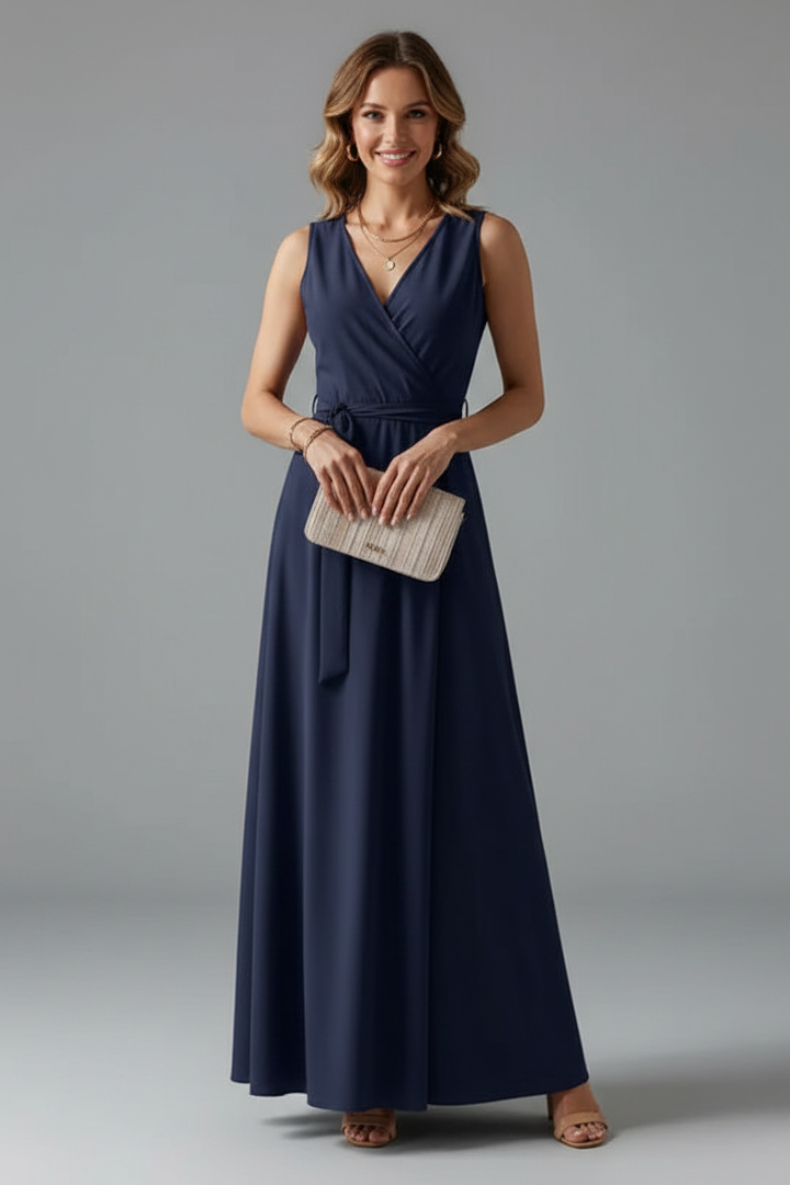 Elysande | Robe longue à col en V pour femme – Robe sans manches tombant jusqu'au sol