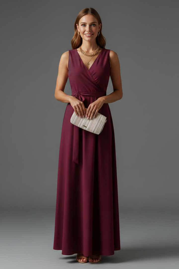 Elysande | Robe longue à col en V pour femme – Robe sans manches tombant jusqu'au sol