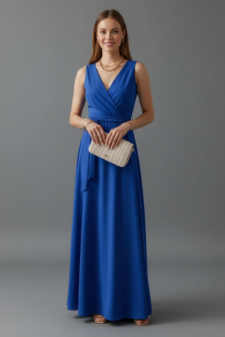 Elysande | Robe longue à col en V pour femme – Robe sans manches tombant jusqu'au sol