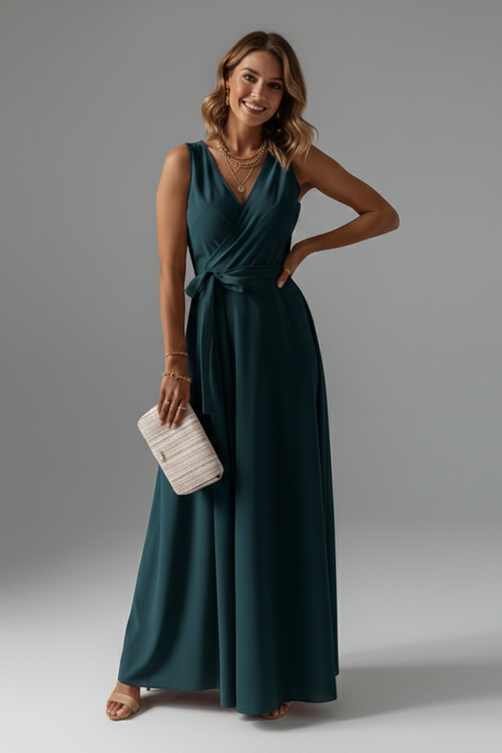 Elysande | Robe longue à col en V pour femme – Robe sans manches tombant jusqu'au sol