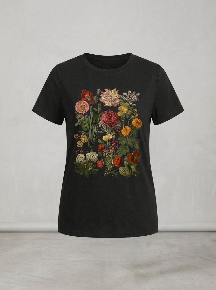 Azura | T-shirt floral vintage pour femme - Haut à manches courtes à imprimé rétro
