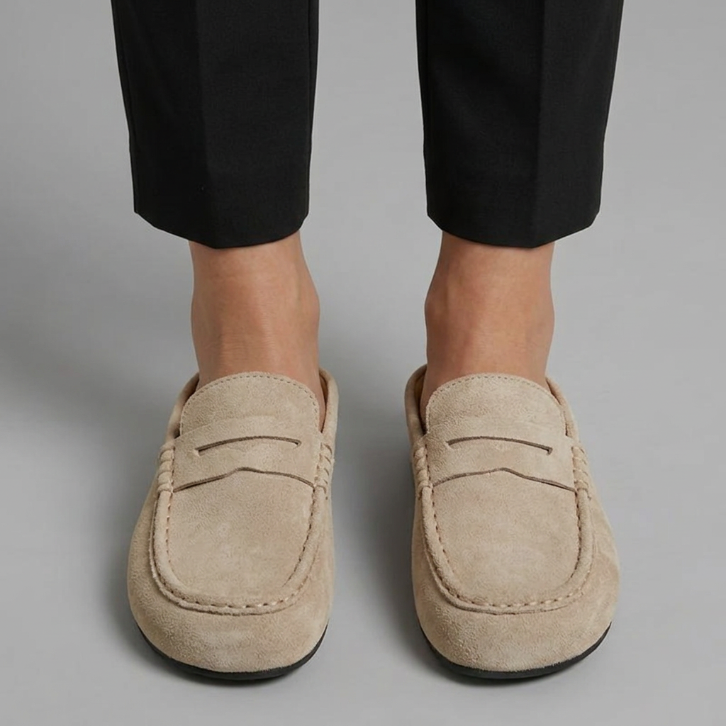 Anara | Mocassins mules pour femmes en daim – Bout rond, chaussures à enfiler pour tous les jours