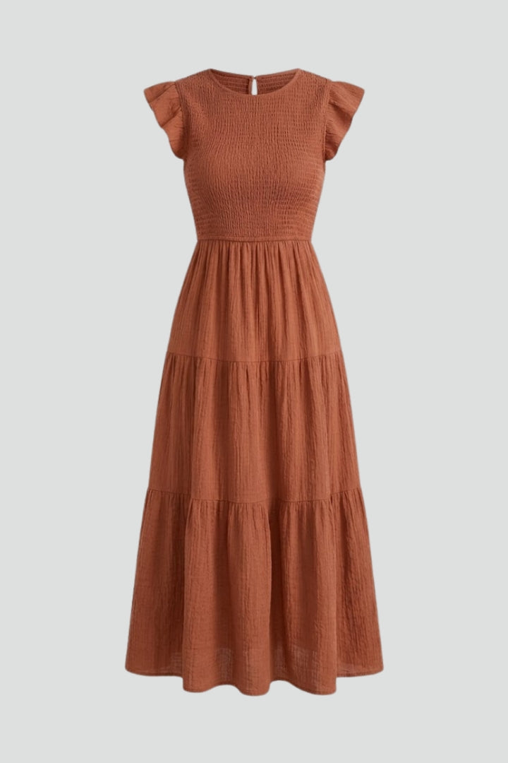 Elowyn | Robe longue bohème pour femme – Robe mi-longue évasée froncée à manches flottantes