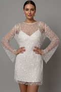 Alexis | Robe Mini Femme Superposée – Manches Longues avec Superposition en Maille Ornée