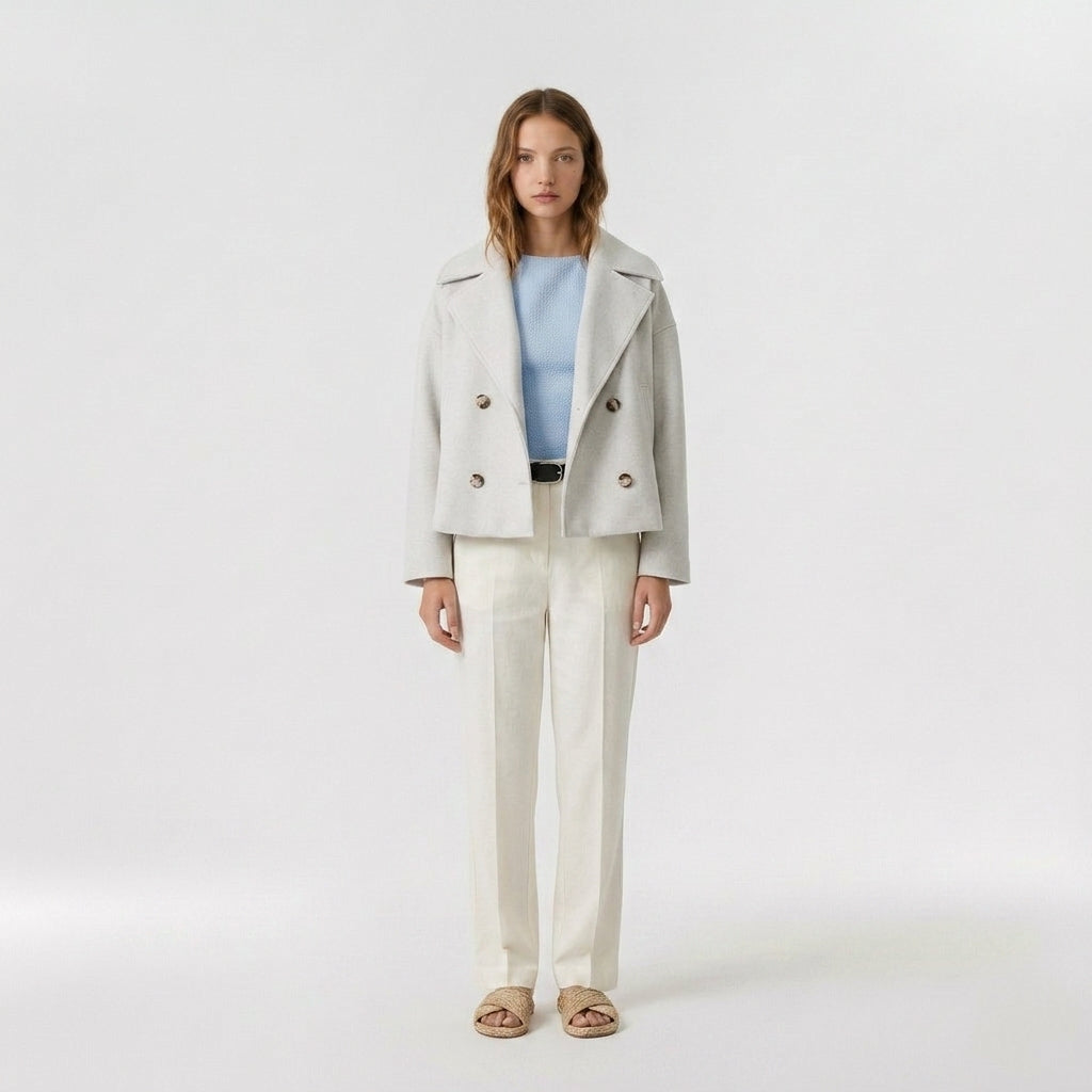 Célia | Veste courte en mélange de laine pour femme – Manteau à double boutonnage