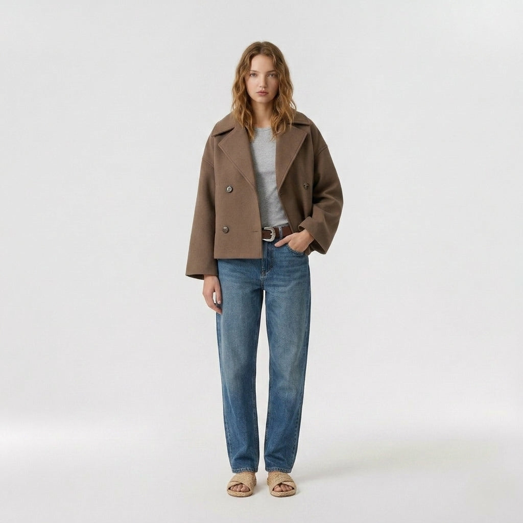 Célia | Veste courte en mélange de laine pour femme – Manteau à double boutonnage