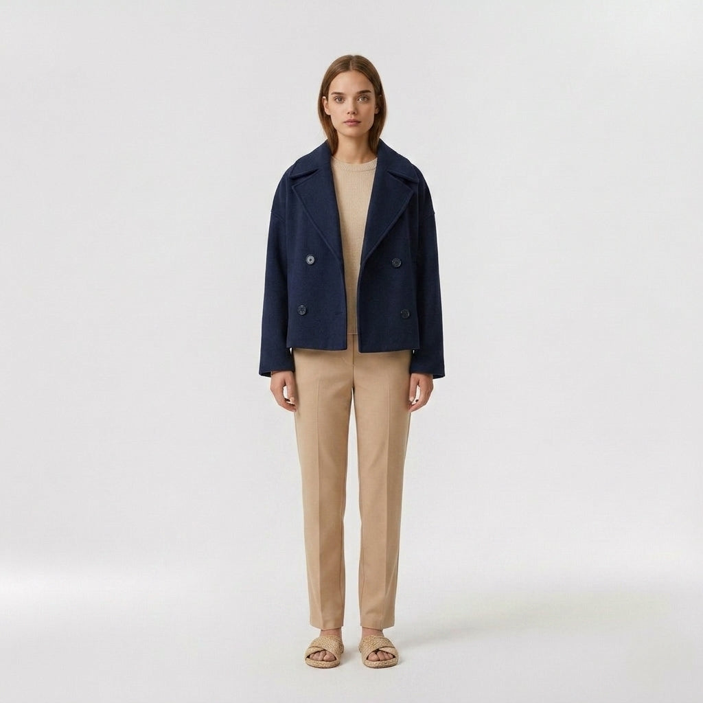 Célia | Veste courte en mélange de laine pour femme – Manteau à double boutonnage