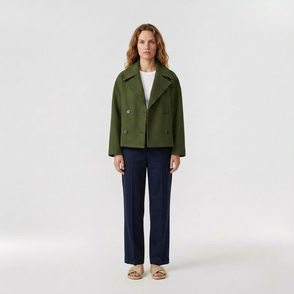 Célia | Veste courte en mélange de laine pour femme – Manteau à double boutonnage