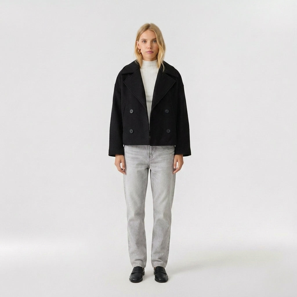Célia | Veste courte en mélange de laine pour femme – Manteau à double boutonnage