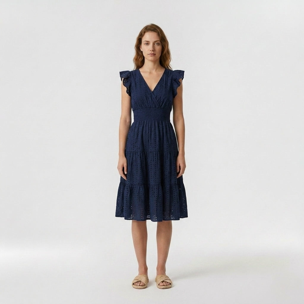 Iris | Robe midi pour femme – Robe à manches courtes légère en mélange de polyester