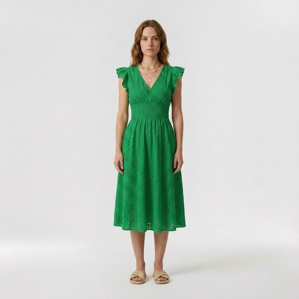 Iris | Robe midi pour femme – Robe à manches courtes légère en mélange de polyester