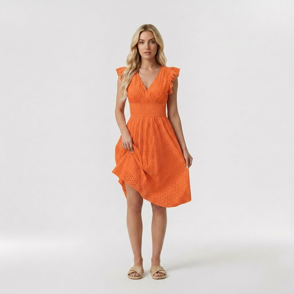 Iris | Robe midi pour femme – Robe à manches courtes légère en mélange de polyester