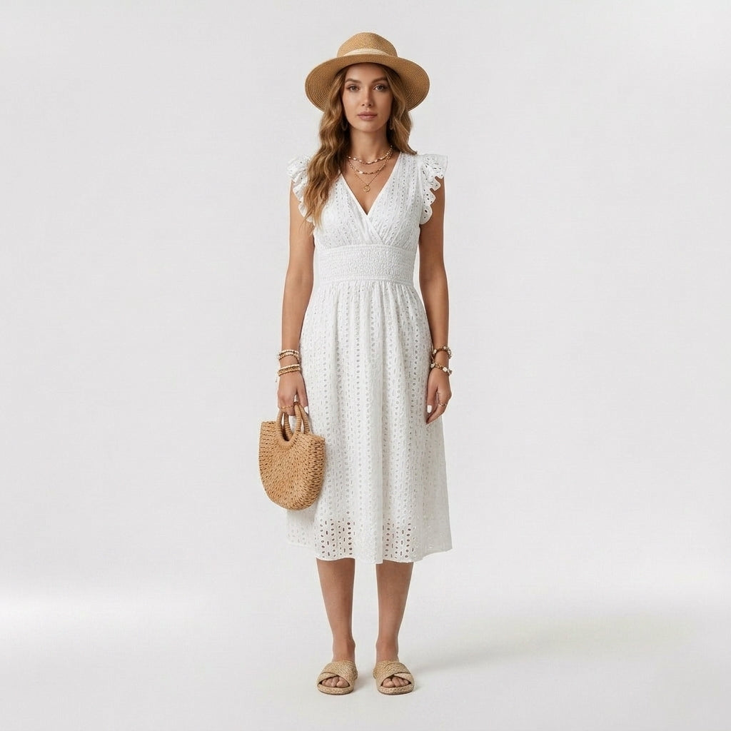 Iris | Robe midi pour femme – Robe à manches courtes légère en mélange de polyester