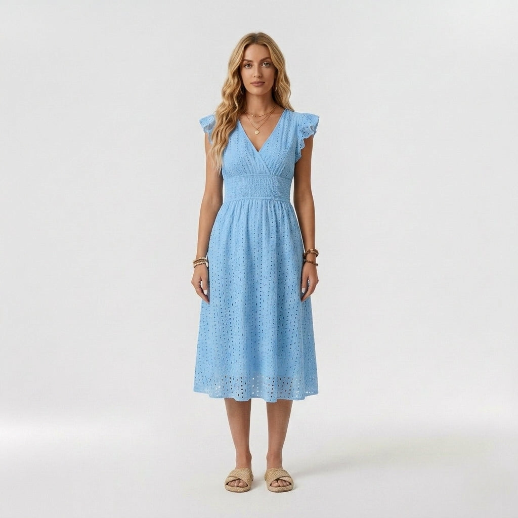 Iris | Robe midi pour femme – Robe à manches courtes légère en mélange de polyester