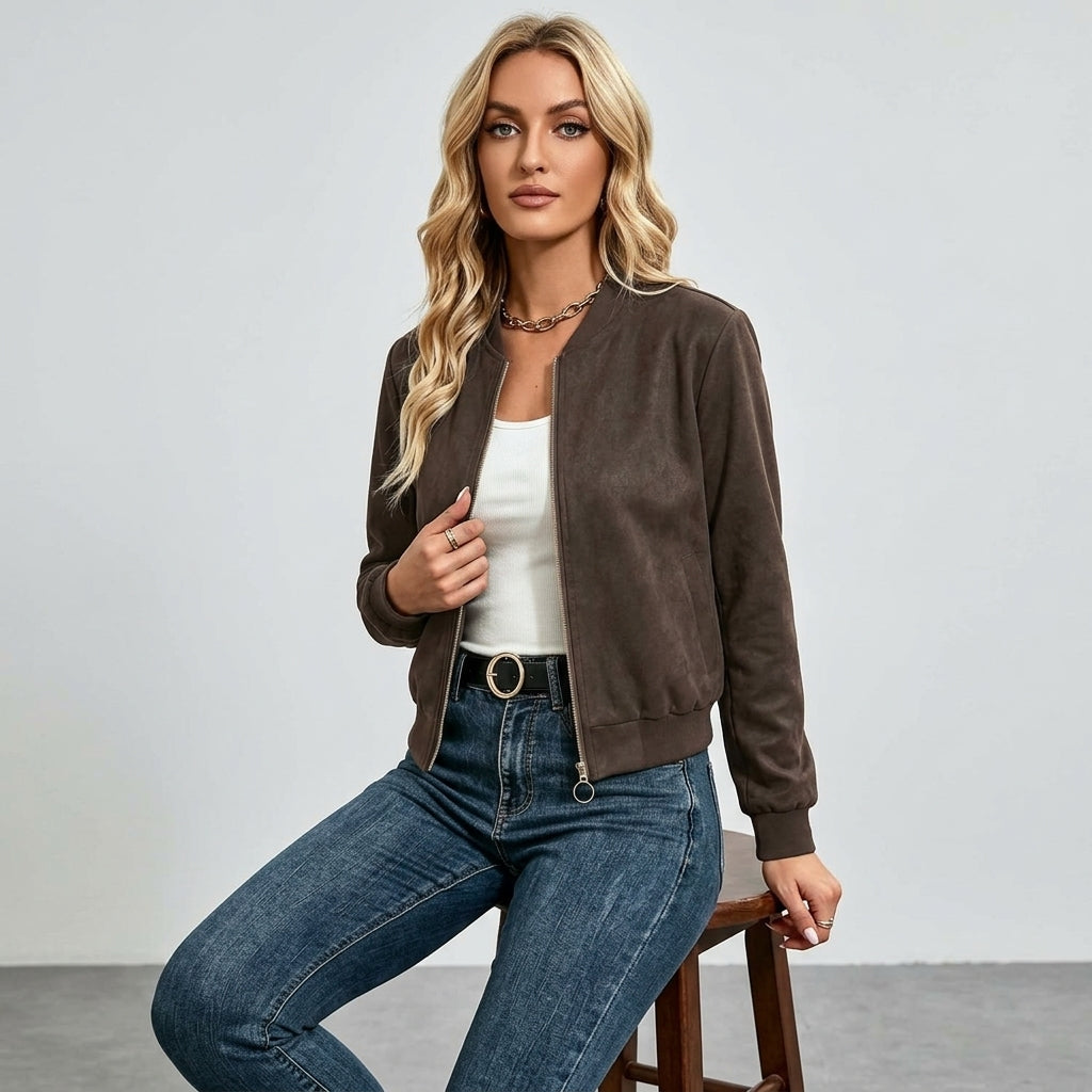 Fianora | Veste pour femme à effet daim – Couleur unie, manteau décontracté à manches longues