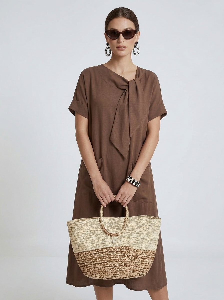 Maxine | Robe Élégante pour Femme – Robe Fluide à Col Noué avec Poches