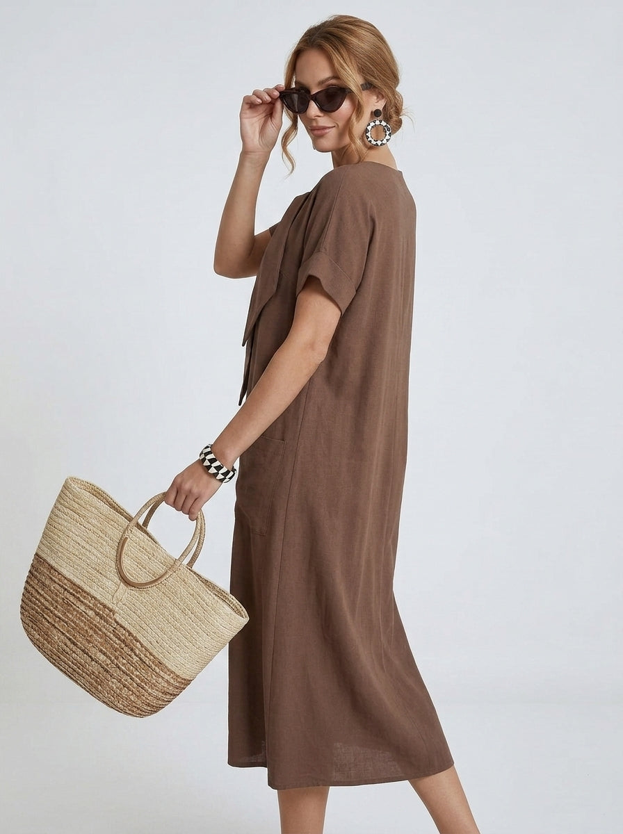 Maxine | Robe Élégante pour Femme – Robe Fluide à Col Noué avec Poches