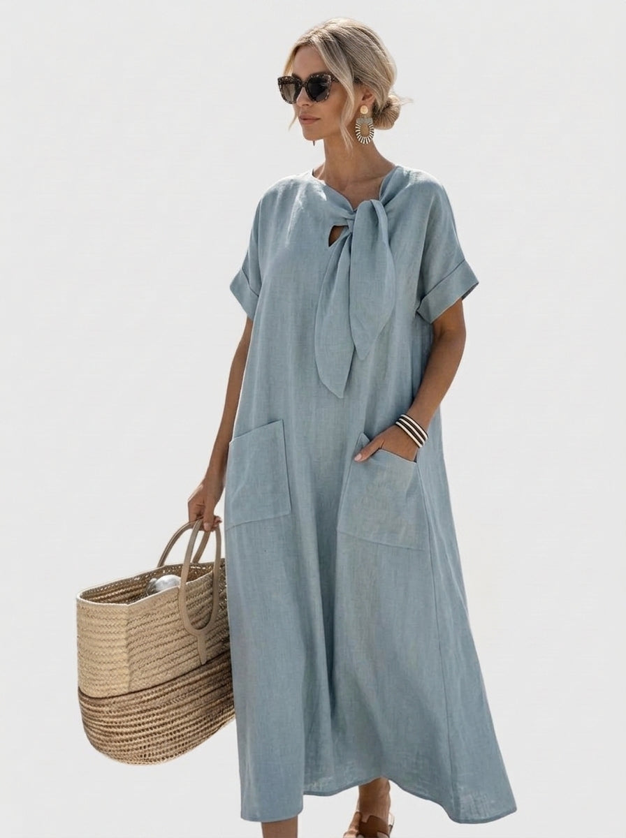 Maxine | Robe Élégante pour Femme – Robe Fluide à Col Noué avec Poches
