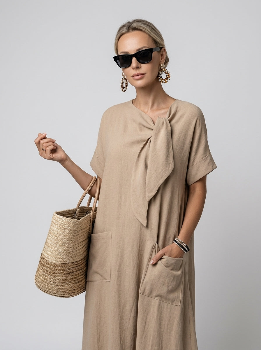 Maxine | Robe Élégante pour Femme – Robe Fluide à Col Noué avec Poches