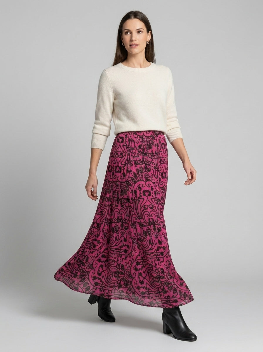Alveria | Jupe longue fluide pour femme – Jupe longue taille haute, coupe trapèze