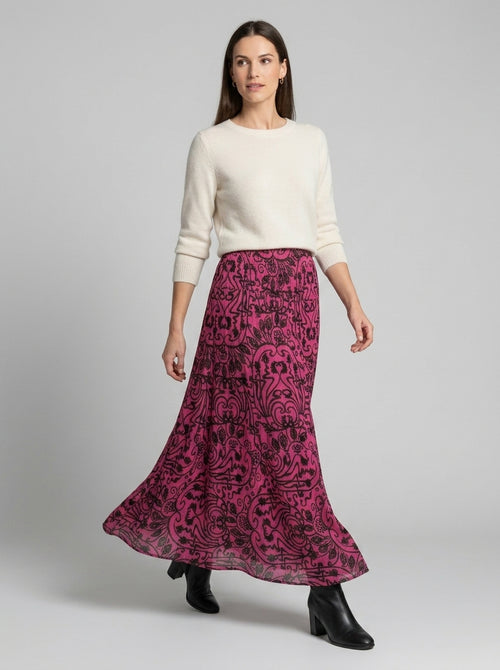Alveria | Jupe longue fluide pour femme – Jupe longue taille haute, coupe trapèze