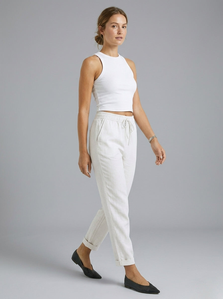 Leonora | Pantalon pour femme en mélange de lin – Pantalon à coupe droite avec taille élastiquée