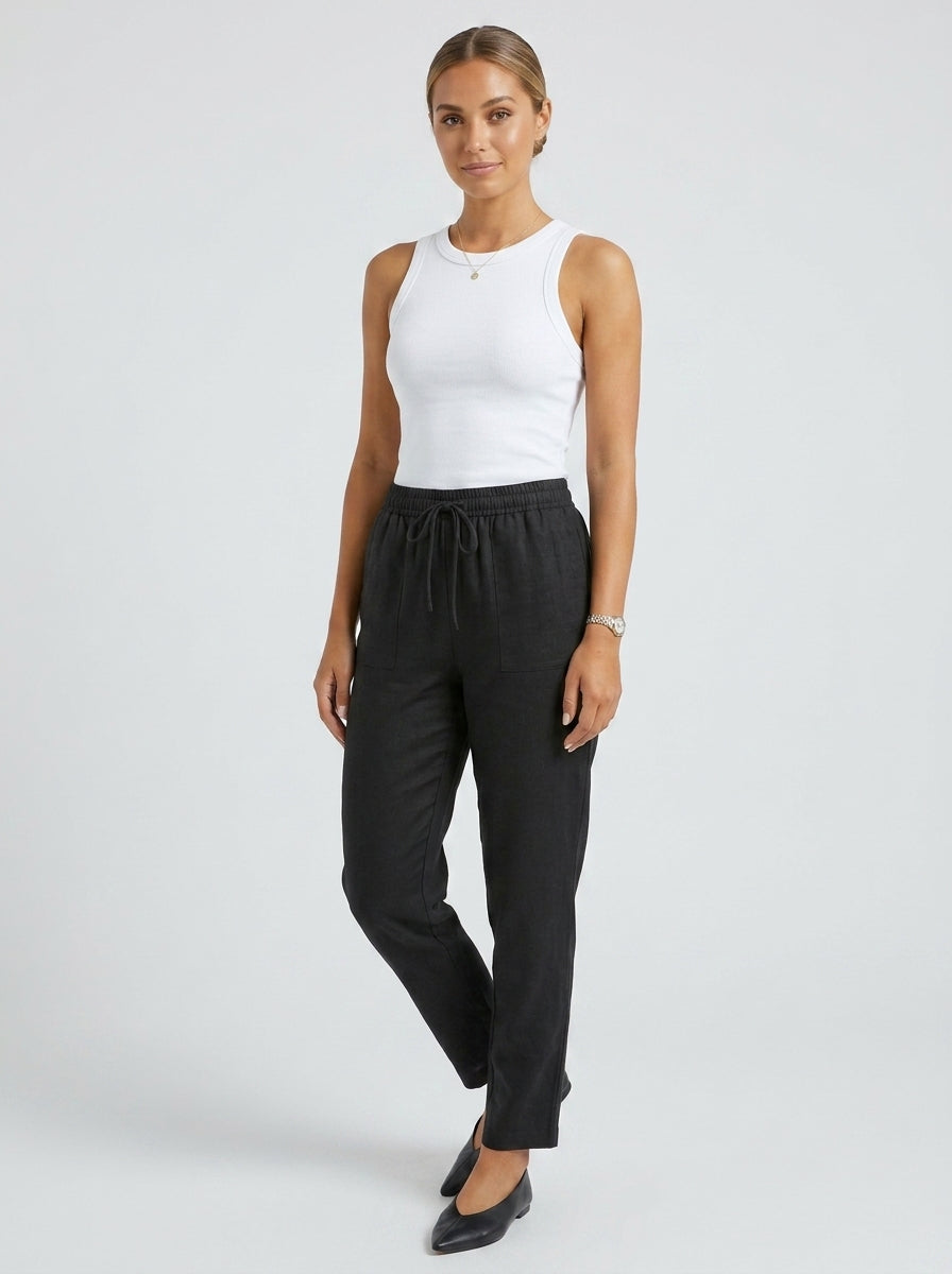 Leonora | Pantalon pour femme en mélange de lin – Pantalon à coupe droite avec taille élastiquée