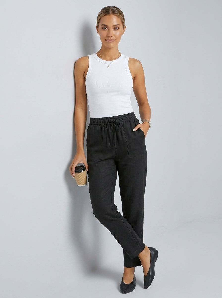 Leonora | Pantalon pour femme en mélange de lin – Pantalon à coupe droite avec taille élastiquée