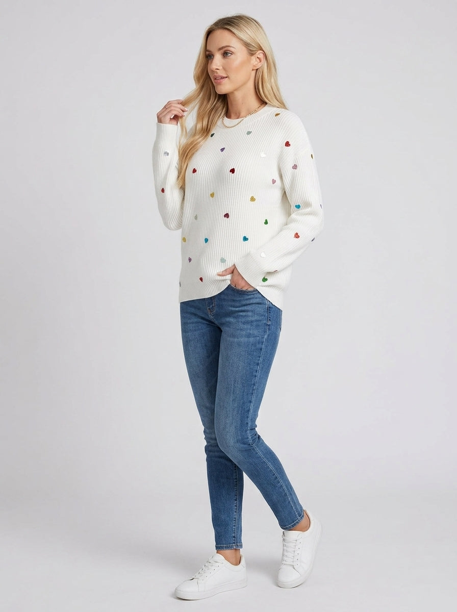 Tahlia | Pull à paillettes en forme de cœur pour femme – col rond, manches longues